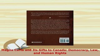 PDF  Magna Carta and Its Gifts to Canada Democracy Law and Human Rights  EBook