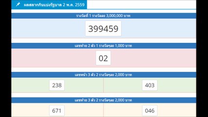 ตรวจหวย 2 พฤษภาคม 2559 ผลสลากกินแบ่งรัฐบาล 2/05/59