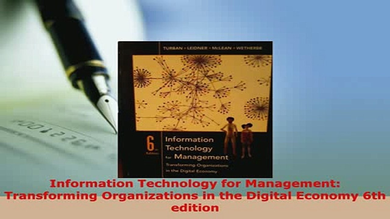PDF  Information Technology for Management Transforming Organizations in the Digital Economy Download Online