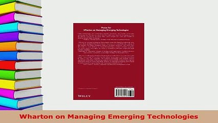 PDF  Wharton on Managing Emerging Technologies Read Online