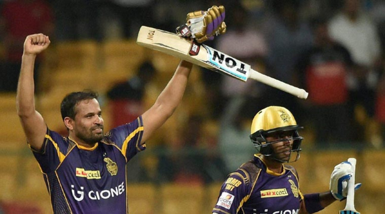 Kolkata Knight Riders vs Royal Challengers Bangalore on 02 May, 2016 Andre Russell & Yusuf Pathan Winning Moment