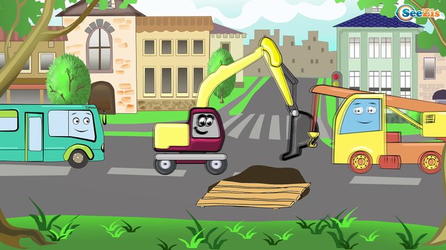 ✔ Мультики про машинки: желтый экскаватор и рабочие машины. Yellow digger and construction machines.