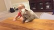 Un bébé adorable aide son ami le chien pour manger !