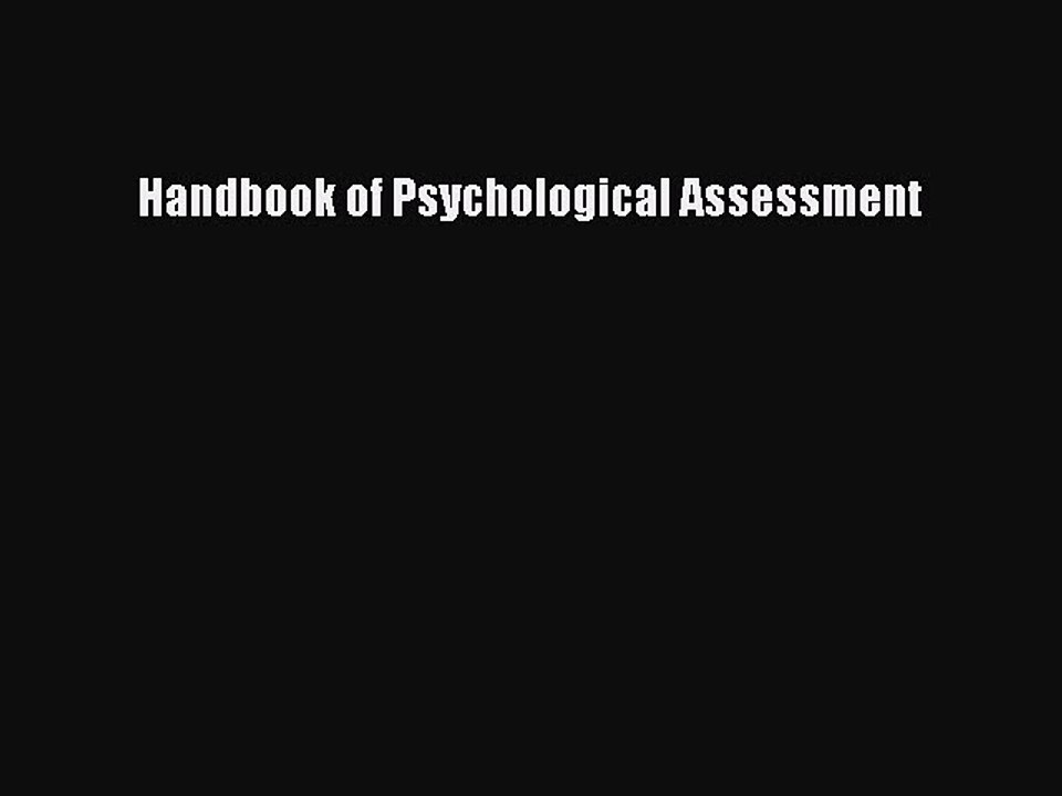 Download Handbook of Psychological Assessment Ebook Online