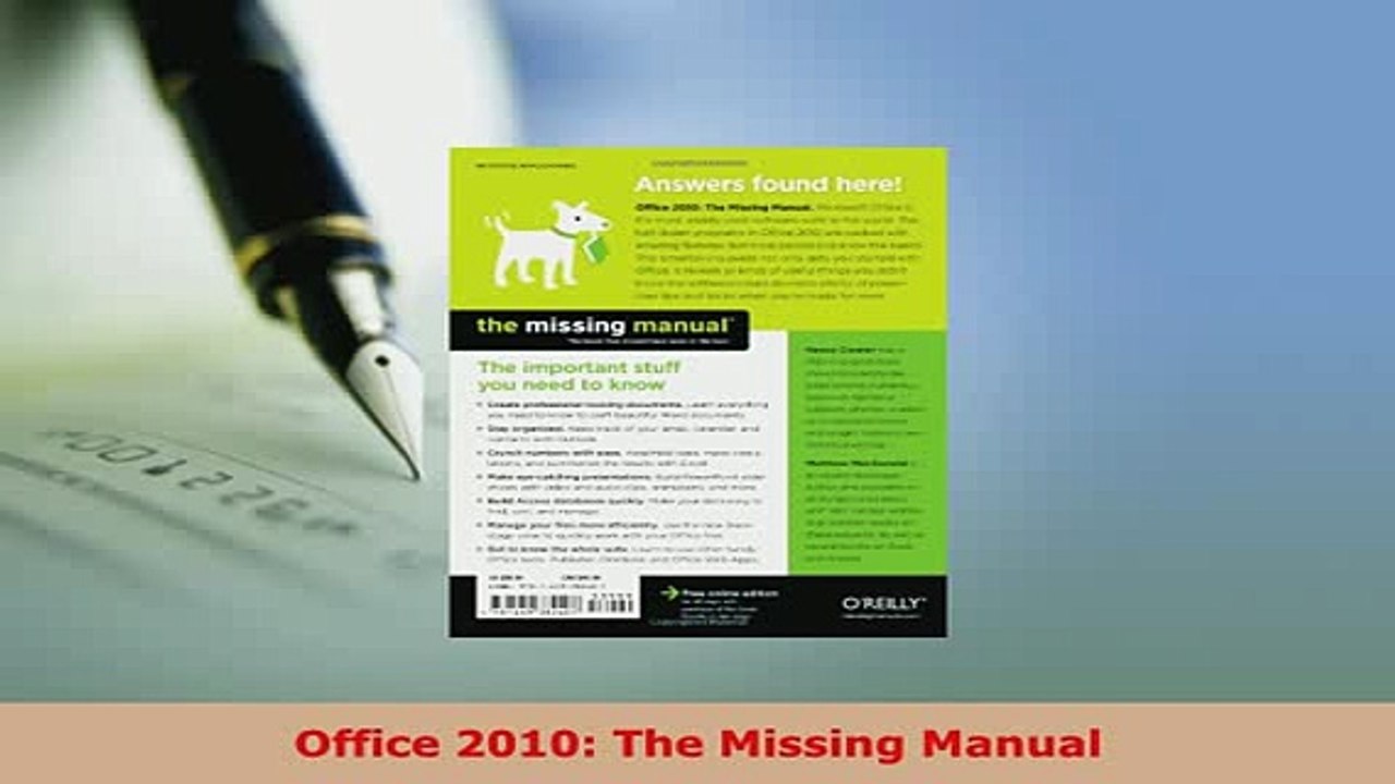 PDF  Office 2010 The Missing Manual Read Full Ebook