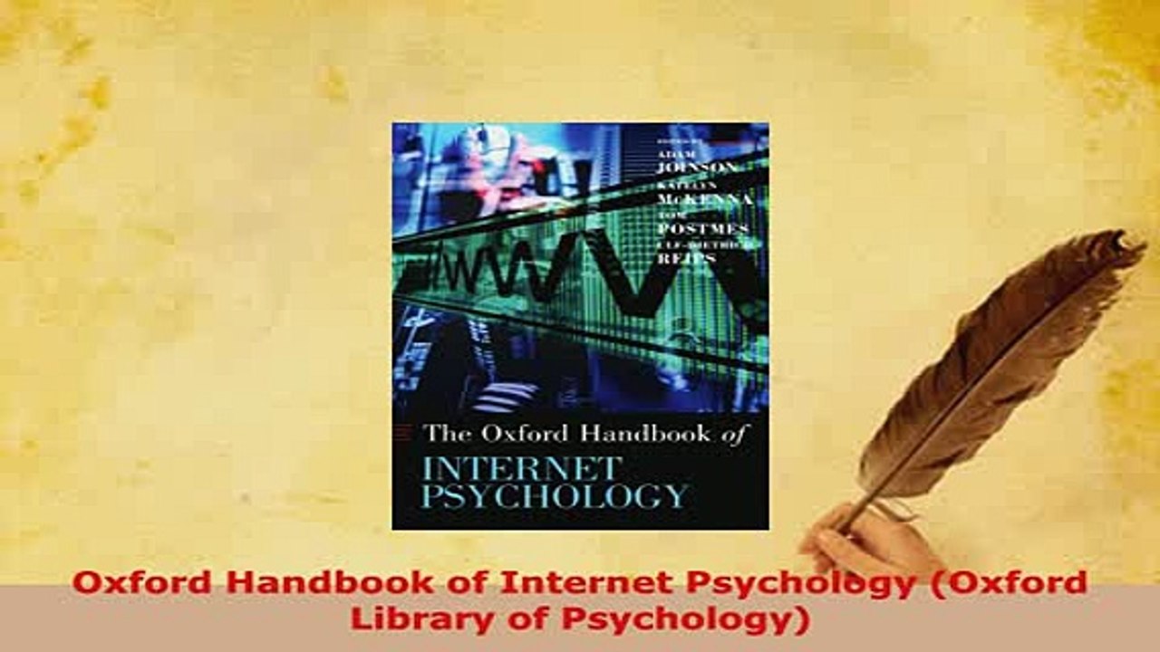 PDF  Oxford Handbook of Internet Psychology Oxford Library of Psychology PDF Book Free