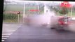Lucky driver escapes being crushed by lorry