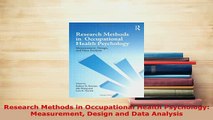 Download  Research Methods in Occupational Health Psychology Measurement Design and Data Analysis Free Books