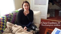 Clara Gardner, Northampton double amputee, puts on her prosthetic legs
