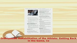 Download  Orthopaedic Rehabilitation of the Athlete Getting Back in the Game 1e Read Online
