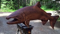 Carved salmon sculpture