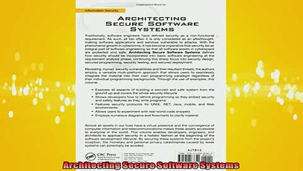 FREE DOWNLOAD  Architecting Secure Software Systems  FREE BOOOK ONLINE