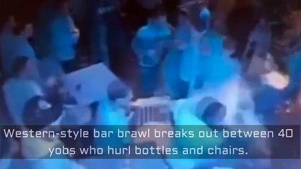 Chelsea and Southampton Fans Fighting-in-Mass Western-style Bar-brawl