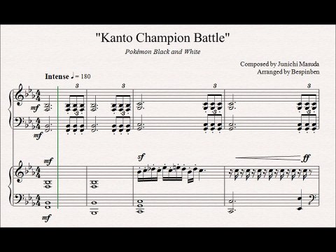 Pokémon BW: Kanto Champion Battle (Piano Duet Sheet Music)