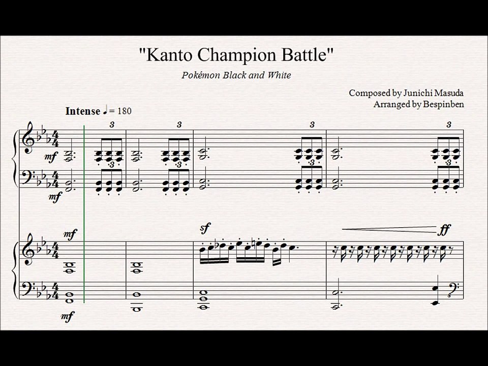 Pokémon BW: Kanto Champion Battle (Piano Duet Sheet Music)