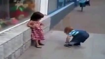 Baby Boy Trying To Impress the Baby Girl and Kiss her... Cute and Adorable