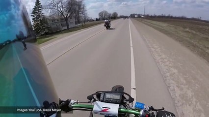 Chien et motards à terre, merci au camionneur...