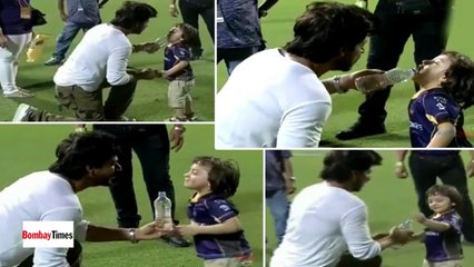 How Cute are SRK & AbRam Playing With Water at Eden Gardens