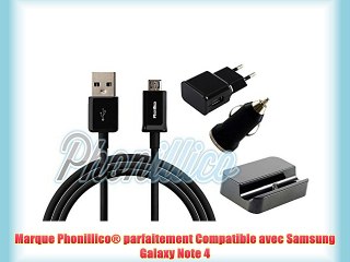 Download Video: Phonillico® Pack Chargeur 4en1 Noir pour Samsung Galaxy Note 4 - Cable Chargeur Universel Port