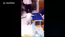 Three-year-old boy shows off incredible snooker skills