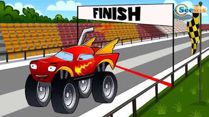 Car Cartoons for kids. Monster Truck & Racing Cars in a Track with Obstacles. Series 6. Season 5