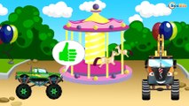 ✔ Monster Trucks in the amusement park / Racing in desert / New Cars Cartoons Compilation for kids ✔