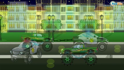 ✔ Сhase for Monster Truck. Police Car Race / Track with Obstacles / Cartoons Compilation for kids ✔