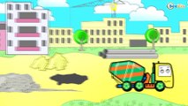 Car Cartoons for kids. Crane. Excavator and Truck at the Construction Site. Heavy Vehicles