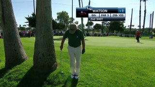 Tom Watson chips one armed & backwards at the Toshiba Classic