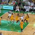 LeBron James runs away from jump shooter