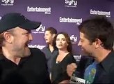 Jensen Ackles interrupts Misha Collins and Jim Beaver with a kiss