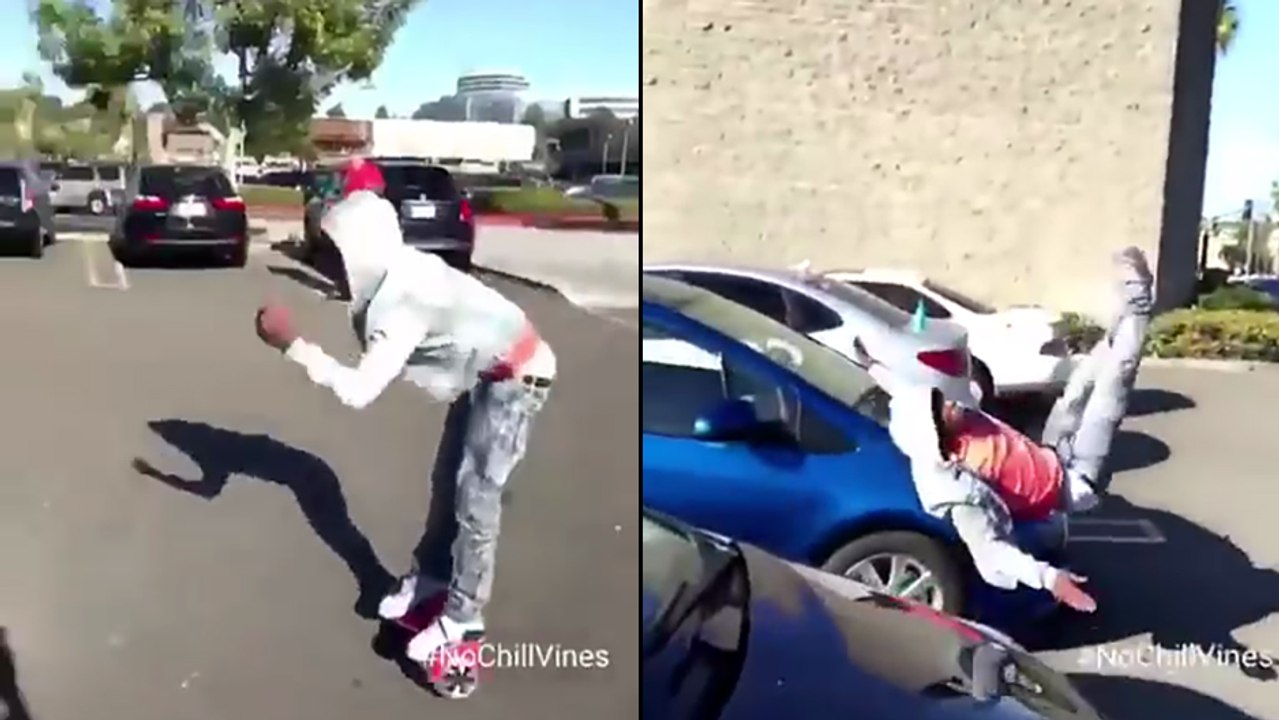 Ce mec se prend une voiture à l'arrêt en hoverboard !!