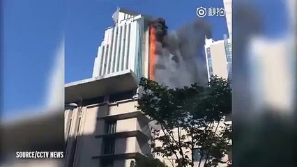 Terrifying footage shows skyscraper burst into flames in China