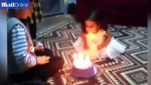 Girl's hair catches fire while blowing out her birthday candles
