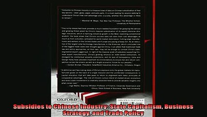 Download Video: FREE PDF  Subsidies to Chinese Industry State Capitalism Business Strategy and Trade Policy  BOOK ONLINE