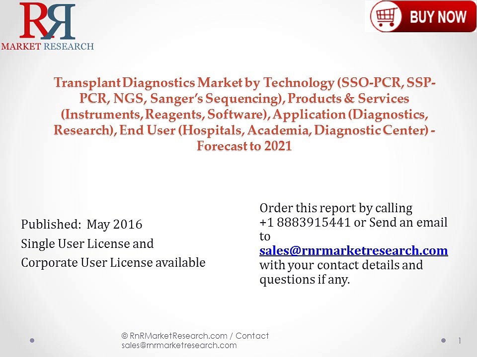 Global Transplant Diagnostics Market Estimated to Reach USD 753.9 Million by 2021
