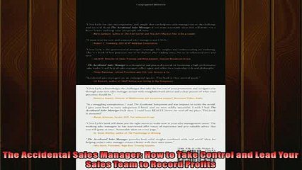 Free PDF Downlaod  The Accidental Sales Manager How to Take Control and Lead Your Sales Team to Record  BOOK ONLINE