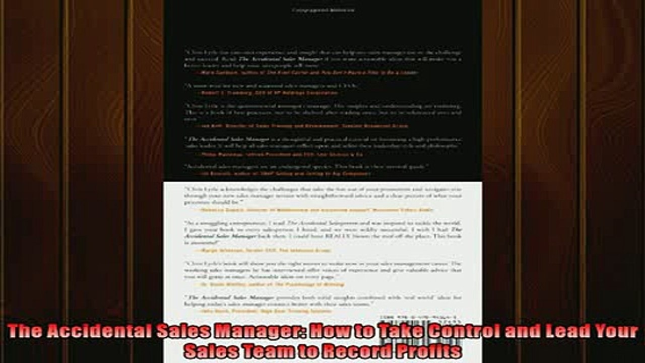 Free PDF Downlaod  The Accidental Sales Manager How to Take Control and Lead Your Sales Team to Record  BOOK ONLINE