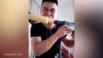 Chinese man eats a corn cob in 10 seconds using a rotating drill