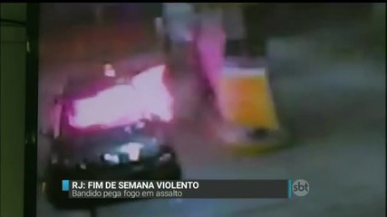 Bandido pega fogo durante assalto a posto de combustíveis