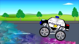 Blue Power Ranger Monster Trucks And Police Truck For Kids - Video For Kids