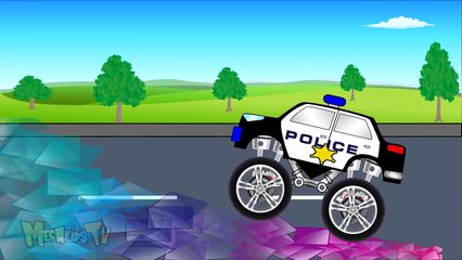 Blue Power Ranger Monster Trucks And Police Truck For Kids - Video For Kids