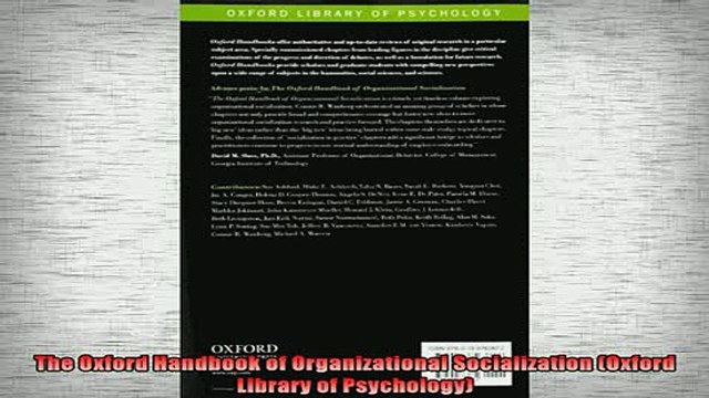 Downlaod Full PDF Free The Oxford Handbook of Organizational Socialization Oxford Library of Psychology Full Free