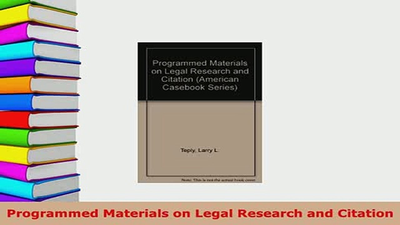 Download  Programmed Materials on Legal Research and Citation Free Books