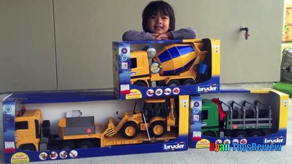 Download Video: Construction Vehicles toys videos for kids Bruder Truck Crane Truck Loader Backhoe Disney Toys Cars