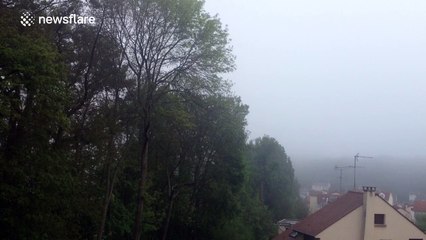 An extremely foggy morning near Paris, France