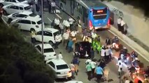 Angry mob of Taxi drivers violently attack Uber car during protests in São Paulo, BR