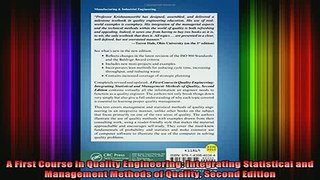 FREE EBOOK ONLINE  A First Course in Quality Engineering Integrating Statistical and Management Methods of Free Online