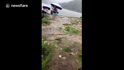 Fishermen get hit by ridiculously large hailstones