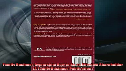 Downlaod Full PDF Free  Family Business Ownership How to Be an Effective Shareholder A Family Business Full Free